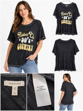 Maurices 0X Raised On 90s Country Black Burnout Tee